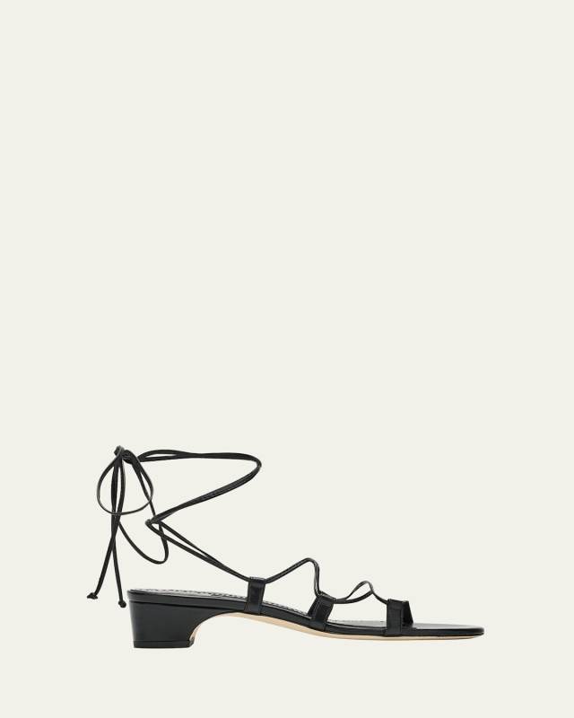 Dellasan Leather Kitten-Heel Sandals